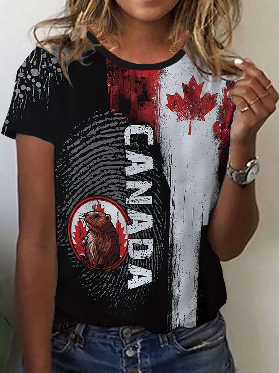 Women's Canadian Maple Leaf Printed Casual T-Shirt