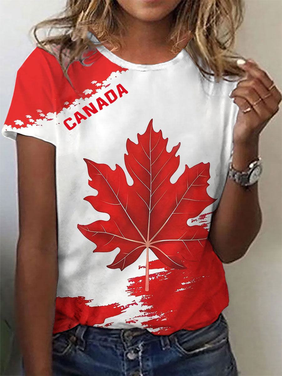 Women's Canadian Maple Leaf Printed Casual T-Shirt