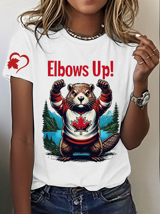 Women's Canada Beaver Maple Leaves Printed T-Shirt