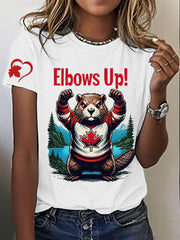 Women's Canada Beaver Maple Leaves Printed T-Shirt