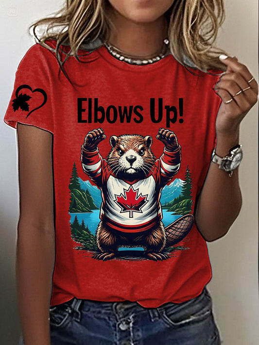 Women's Canada Beaver Maple Leaves Printed T-Shirt