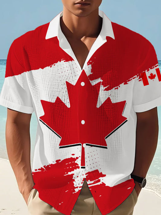 Men's Canadian Flag Maple Leaf Print Casual Shirt