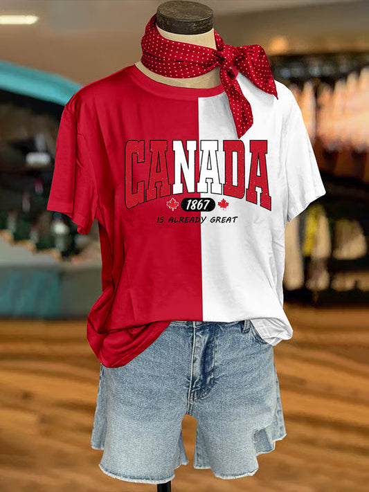 Women's Canada Is Already Great Est.1867 Canadian Maple Leaf Print Casual Tee
