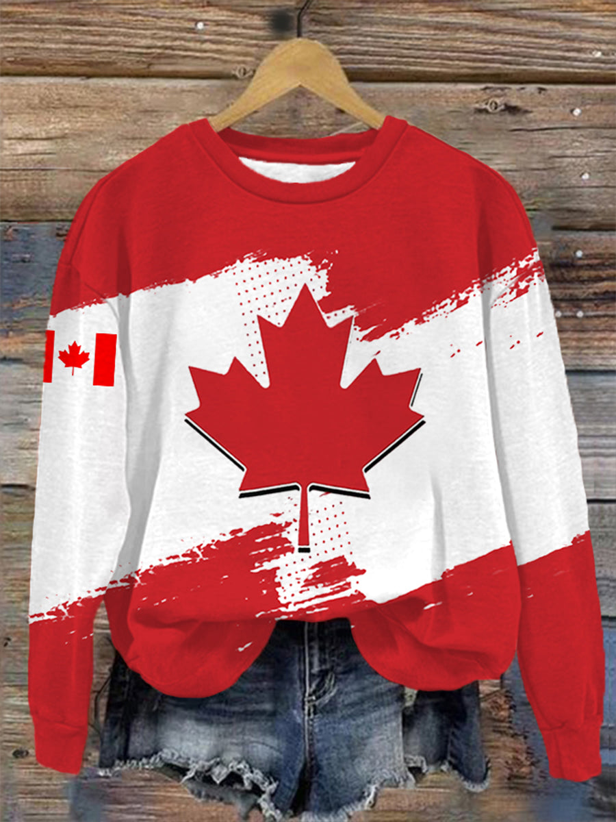 Women's Canadian Maple Leaf Print Casual Sweatshirt