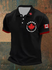 Men's Canada True North Strong And Free Print Button T-Shirt