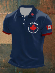 Men's Canada True North Strong And Free Print Button T-Shirt