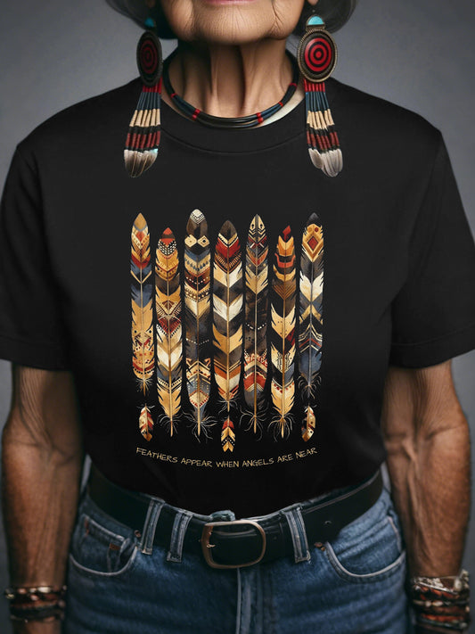 Women's Feathers Appear When Angels Are Near Print T-Shirt