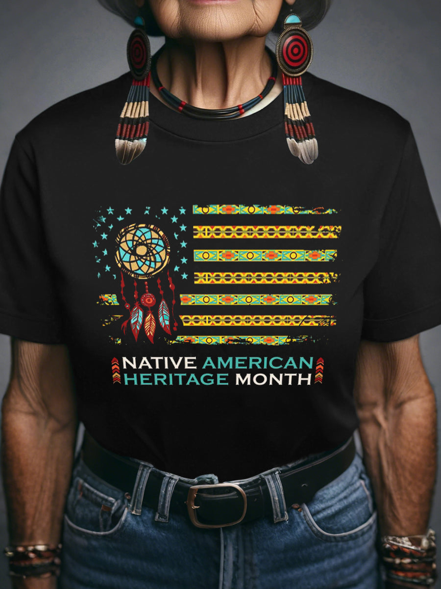 Women's Tribal Dreamcatcher Flag Print T-Shirt