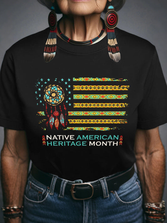 Women's Tribal Dreamcatcher Flag Print T-Shirt