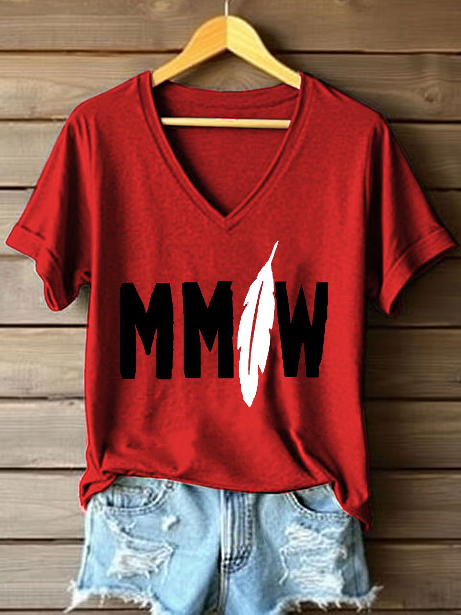 Women's MMIW Feather Print V-Neck T-Shirt
