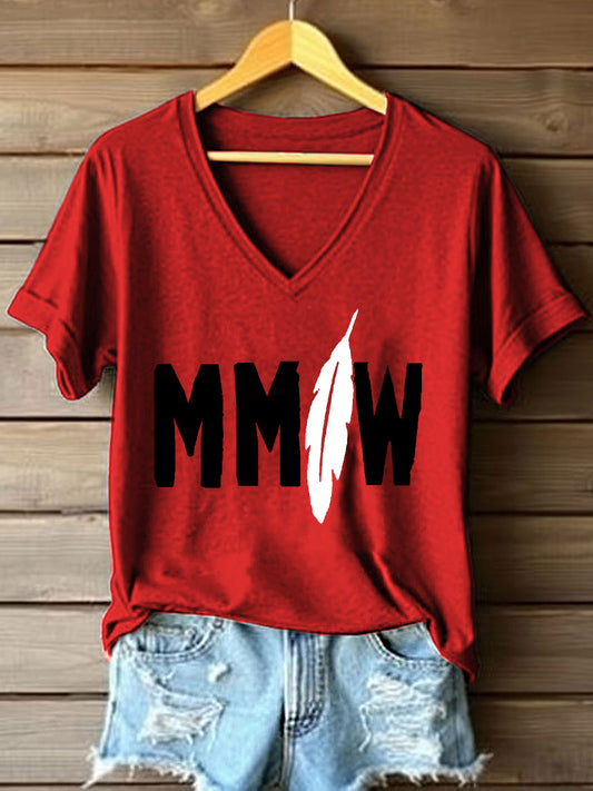Women's MMIW Feather Print V-Neck T-Shirt