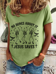 Women's Halloween Christian No Bones About It Jesus Saves Short Sleeve T-Shirt