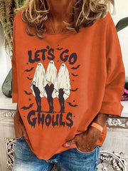 Women's Retro Funny Halloween Lets Go Ghouls  Sweatshirt