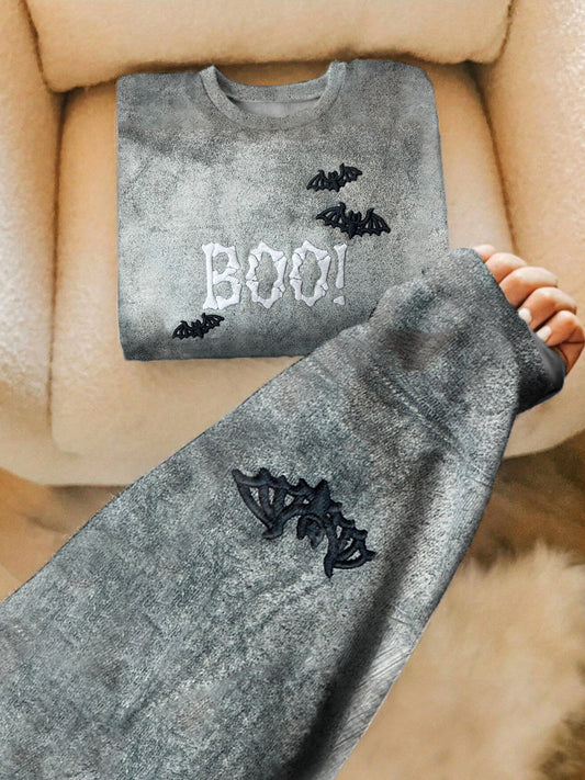 Women's Halloween Boo Bat Printed Sweatshirt