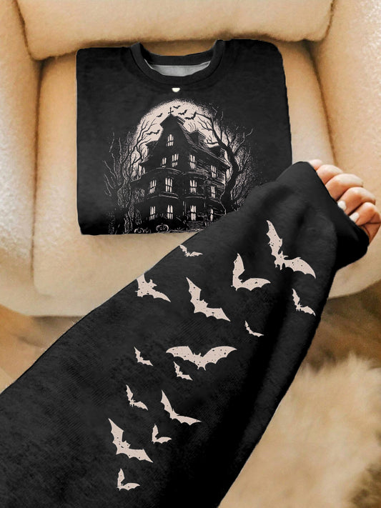 Women's Halloween Boo Bat Printed Sweatshirt