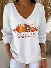 Women's Just A Girl Who Loves Fall Printed Casual Top