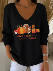 Women's Just A Girl Who Loves Fall Printed Casual Top