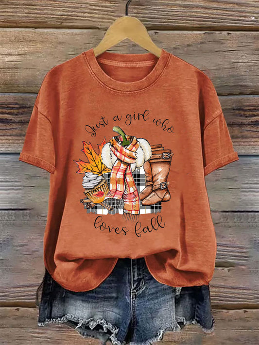 Women's Just A Girl Who Loves Fall Printed Casual T-shirt