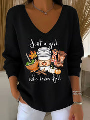 Women's Just A Girl Who Loves Fall Printed Casual Top