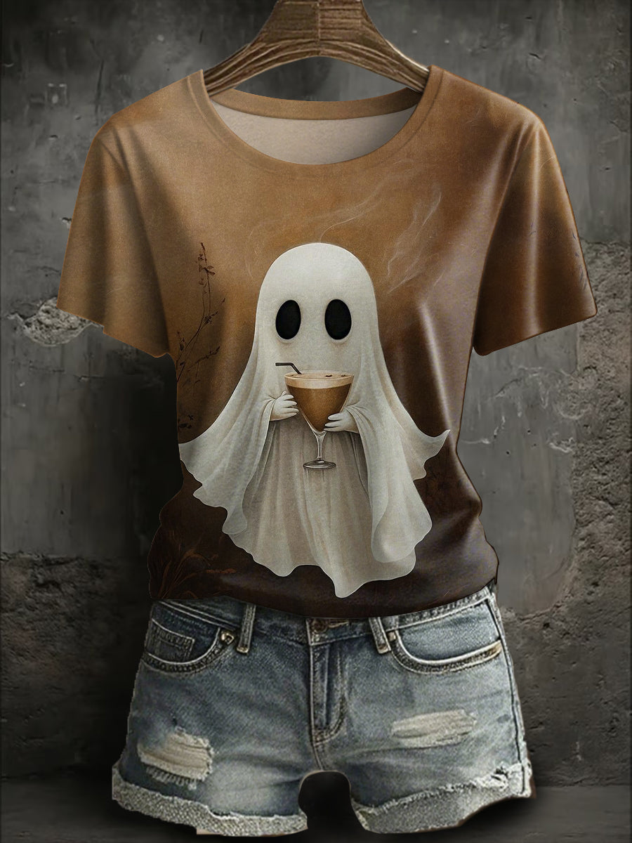 Women's Halloween Cute Boo Printed T-shirt