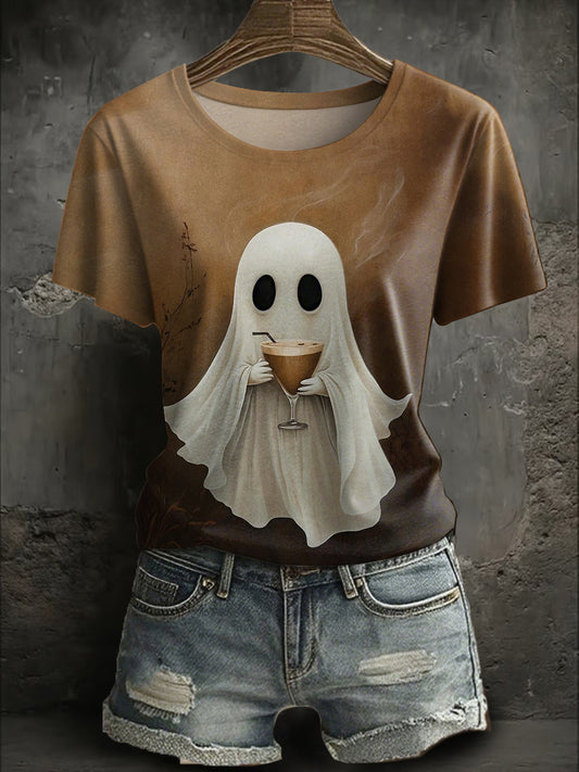 Women's Halloween Cute Boo Printed T-shirt