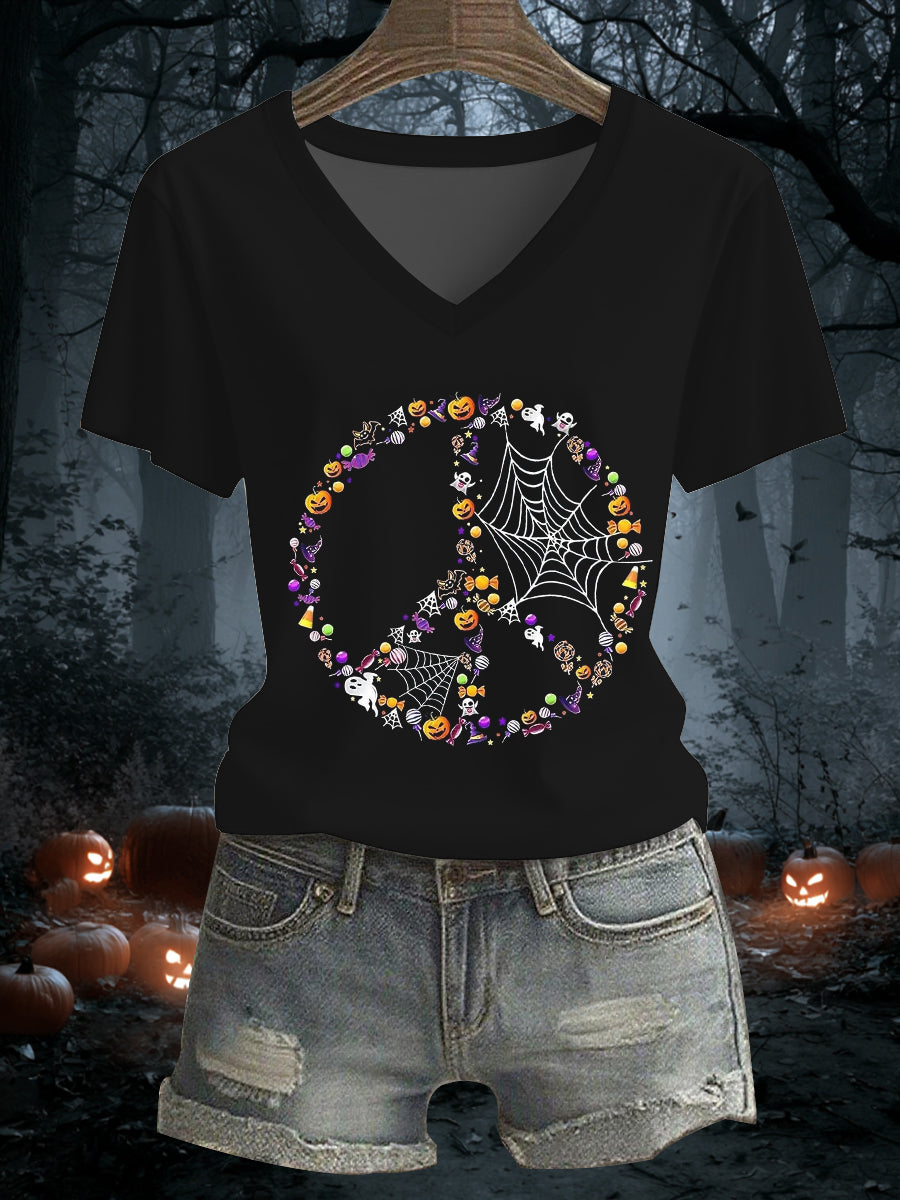 Women's Halloween Pumpkin Witch Ghost  Printed Short Sleeve  T-shirt