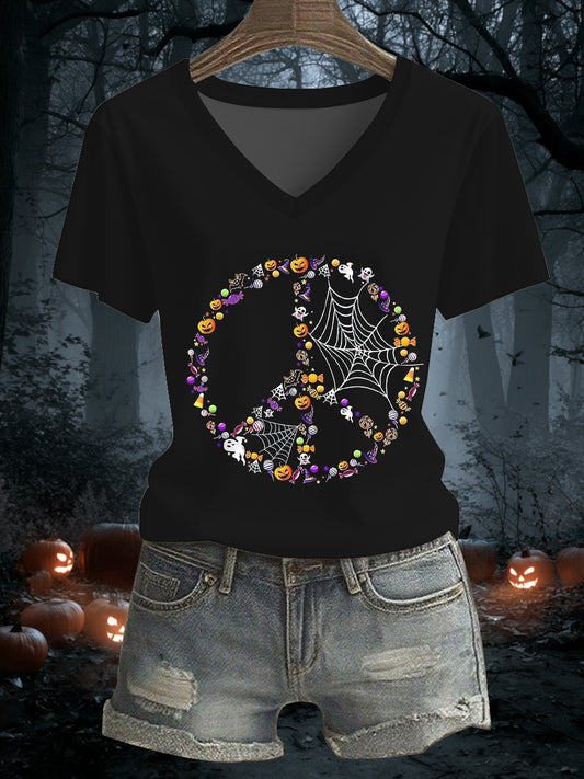 Women's Halloween Pumpkin Witch Ghost  Printed Short Sleeve  T-shirt