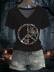 Women's Halloween Pumpkin Witch Ghost  Printed Short Sleeve  T-shirt