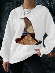 Women's Halloween Witch Hat Print Waffle Sweatshirt