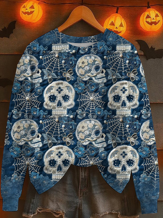 Women's Halloween Skull Print Sweatshirt