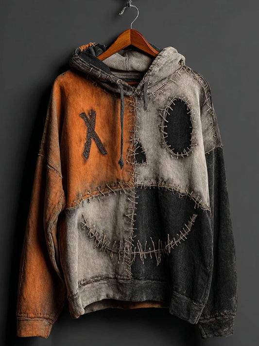 Women's Halloween Pumpkin Face Colorblock Patchwork Hoodie