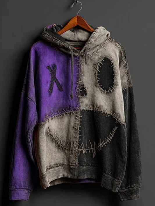 Women's Halloween Pumpkin Face Colorblock Patchwork Hoodie