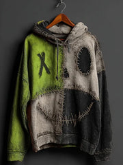 Women's Halloween Pumpkin Face Colorblock Patchwork Hoodie