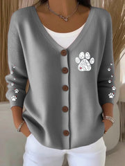 Women'S Dog Paw With Heart  Knitted Cardigan
