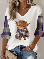Women's Western Retro Highland Cow  Waffle T-shirt