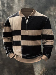 Men'S Retro Colorblock Print Casual Ziiper Sweatshirt