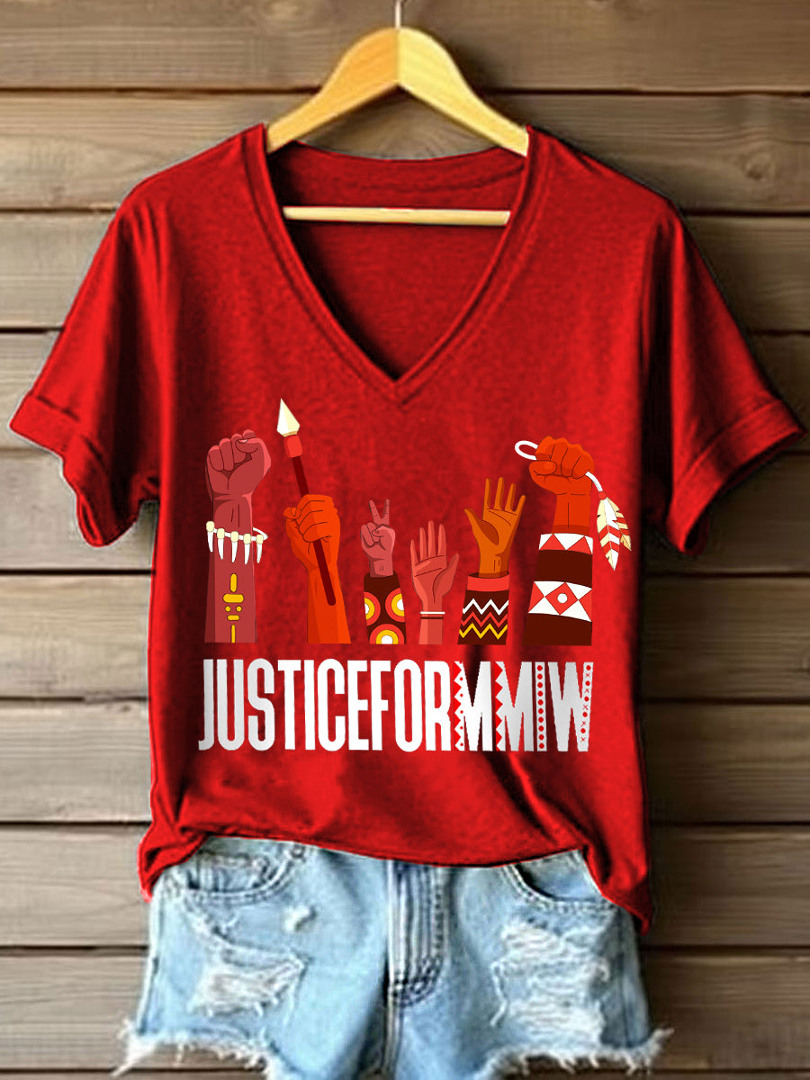 Women's Justice For MMIW Print V-Neck T-Shirt