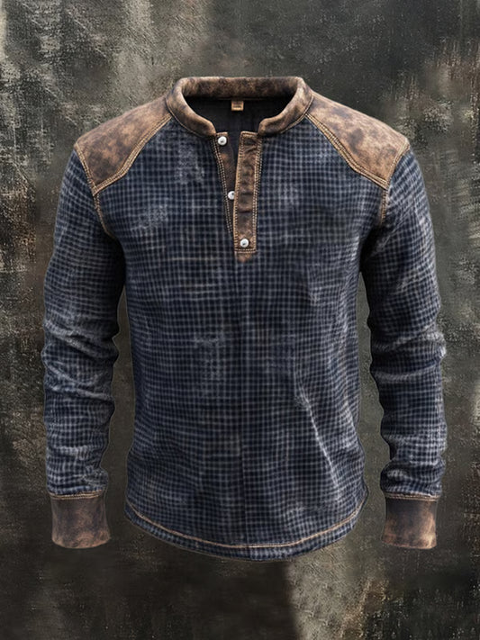 Men's Retro Western Casual Long Sleeve Henley Shirt