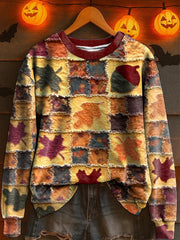 Women's Casual Retro Autumn Maple Leaf Patch Printed Sweatshirt
