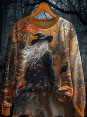 Women'S Casual Fall Halloween Forest Witch Print Sweatshirt