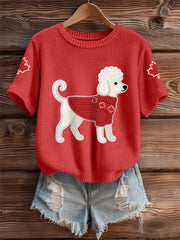 Women's Cute Dog Canadian Maple Leaf Print Casual Tee