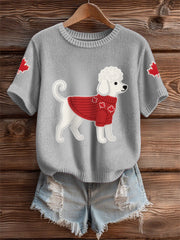 Women's Cute Dog Canadian Maple Leaf Print Casual Tee