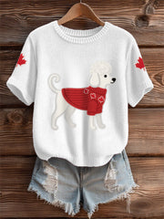 Women's Cute Dog Canadian Maple Leaf Print Casual Tee