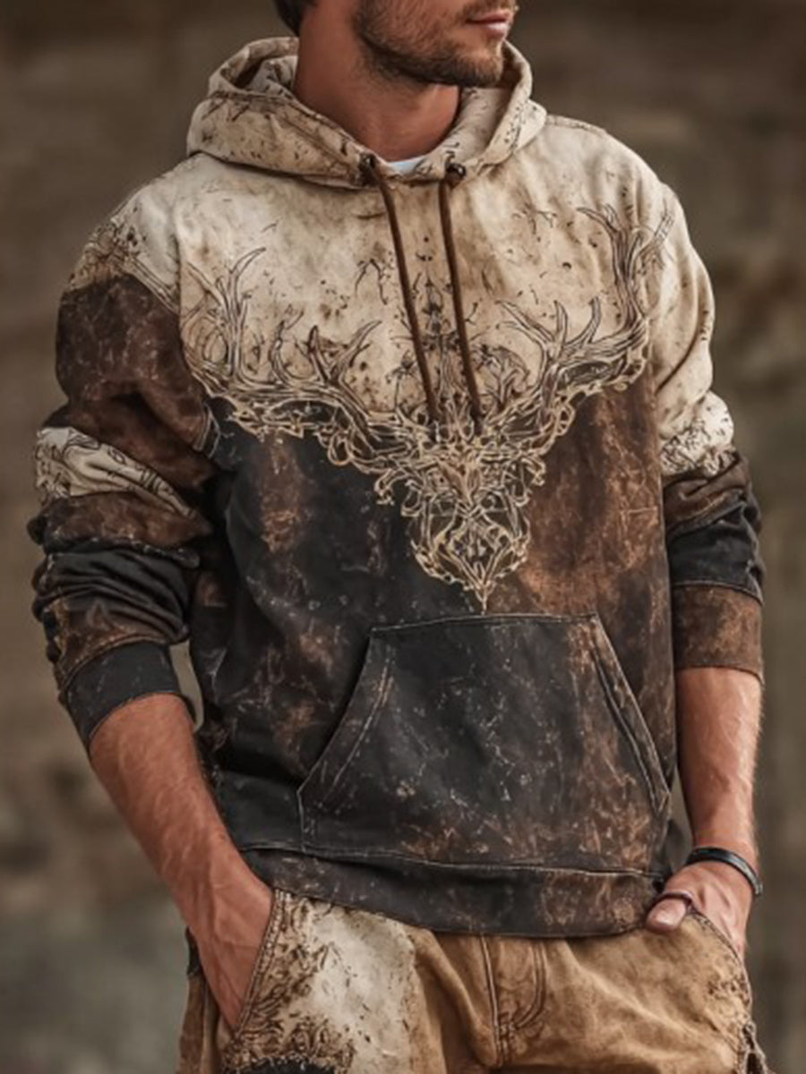 Men's Western Elk Printed Hoodie