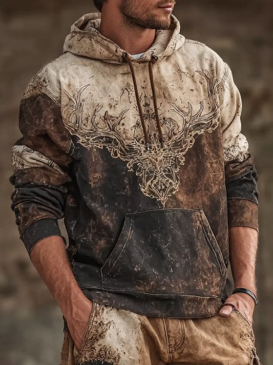 Men's Western Elk Printed Hoodie