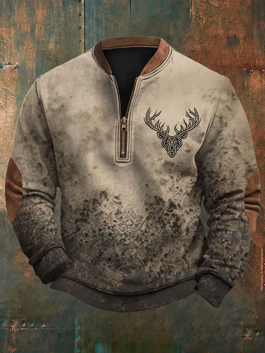 Men's Western Elk Printed Casual Sweatshirt