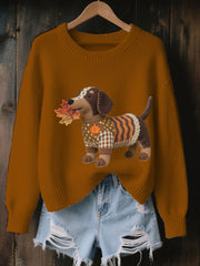 Women's Autumn Dog Art Print Long Sleeve Sweatshirt