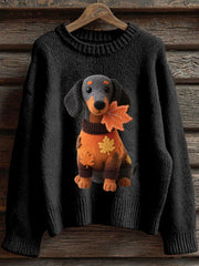 Women's Autumn Dog Art Print Long Sleeve Sweatshirt