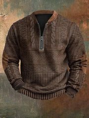 Men's Vintage Knit Pattern Print Casual Zipper Sweatshirt