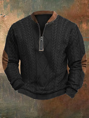Men's Vintage Cable Pattern Print Casual Zipper Sweatshirt